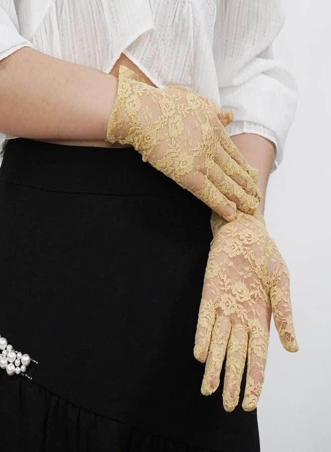 KETKAR Ladies Lace Short Wedding Gloves Elegant Bridal Gloves Floral Lace Party_Beige - Image 5