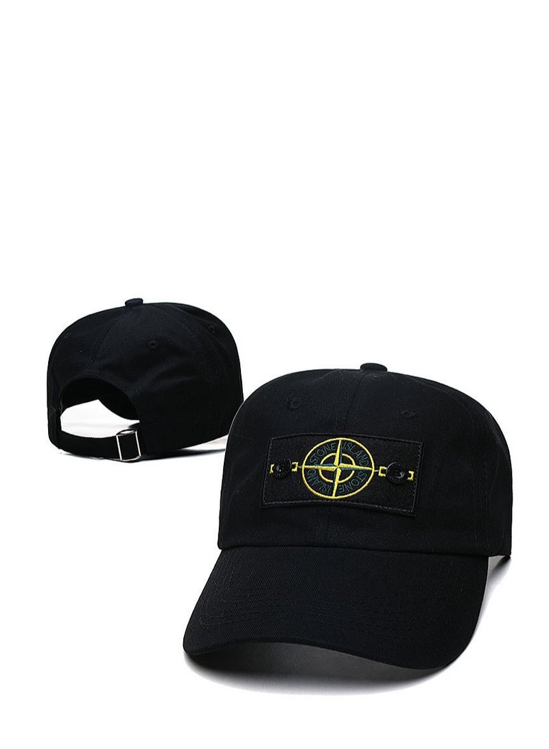 Stone Island Black Cap: Compass Patch  Buckle Detail