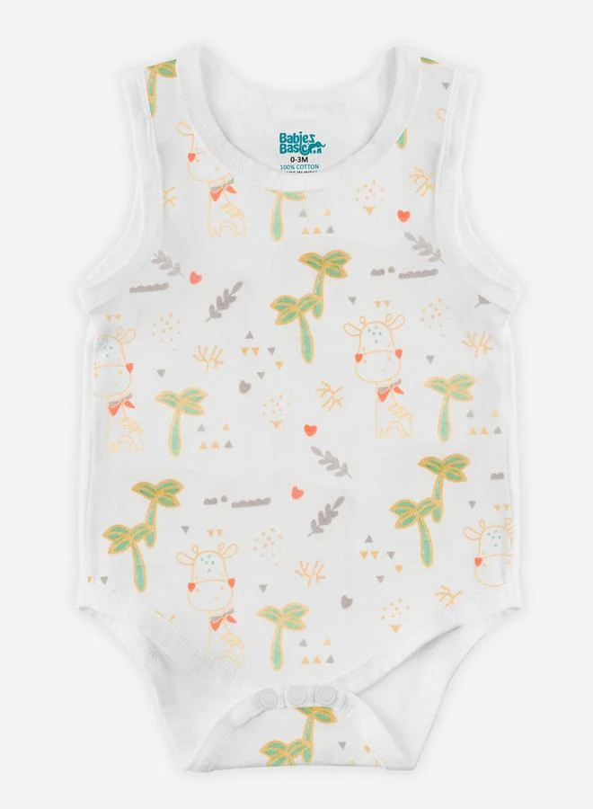 Babies Basic Pack of 3 - Printed Combed Cotton Sleeveless Bodysuit