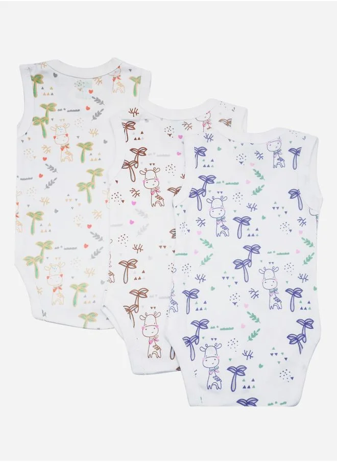 Babies Basic Pack of 3 - Printed Combed Cotton Sleeveless Bodysuit