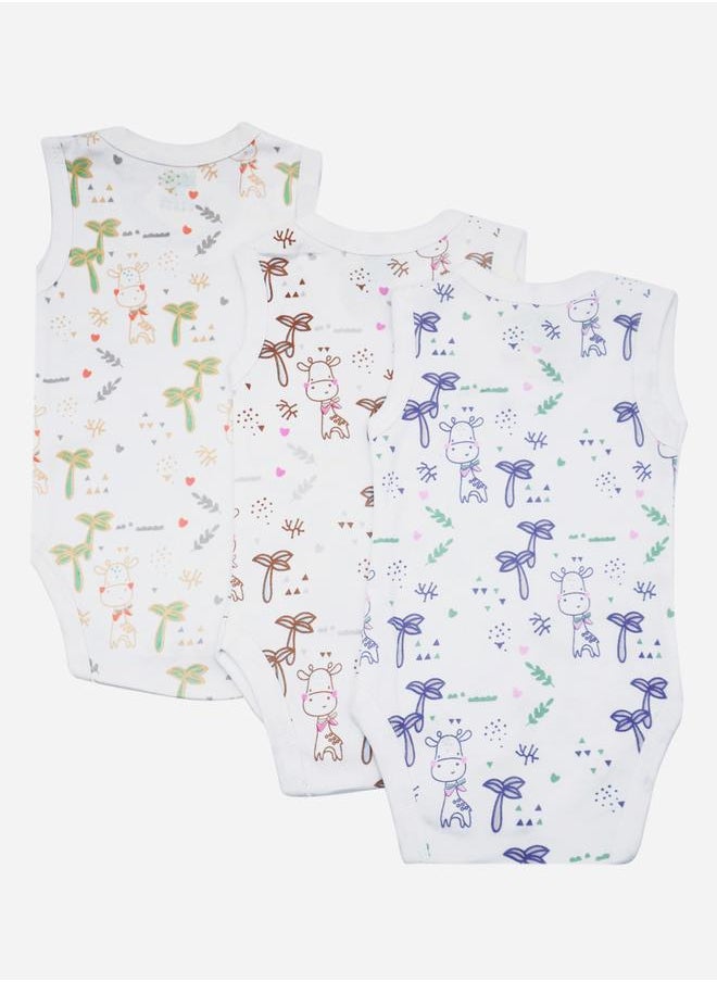 Babies Basic - Pack of 3 - Printed Combed Cotton Sleeveless Bodysuit - Image 1