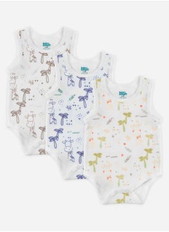Babies Basic Pack of 3 - Printed Combed Cotton Sleeveless Bodysuit  - Image 1