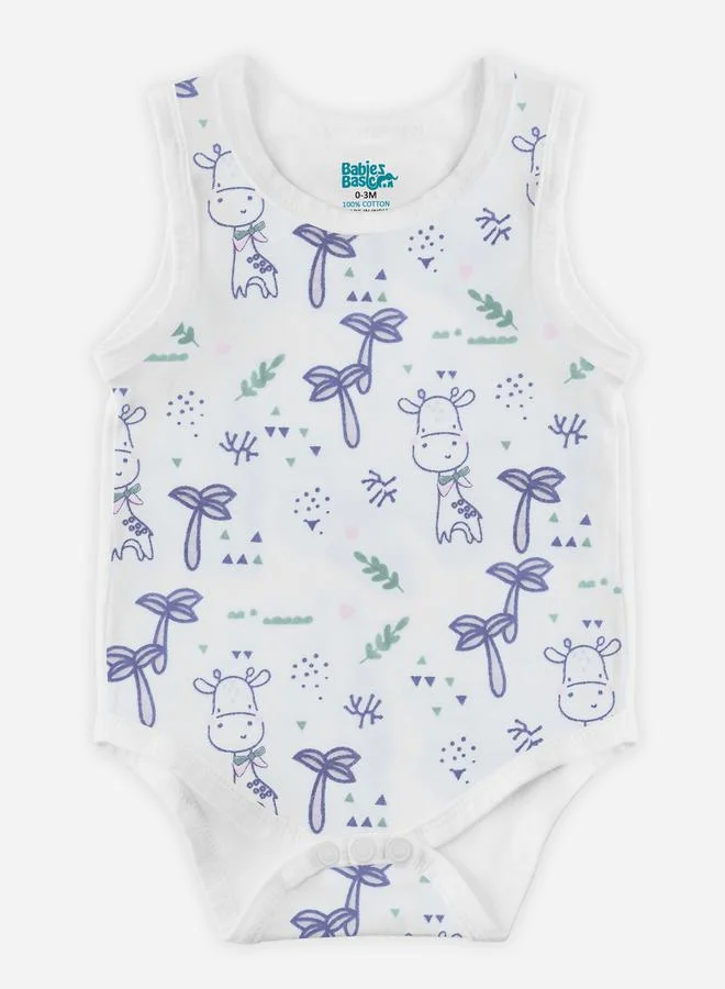 Babies Basic Pack of 3 - Printed Combed Cotton Sleeveless Bodysuit