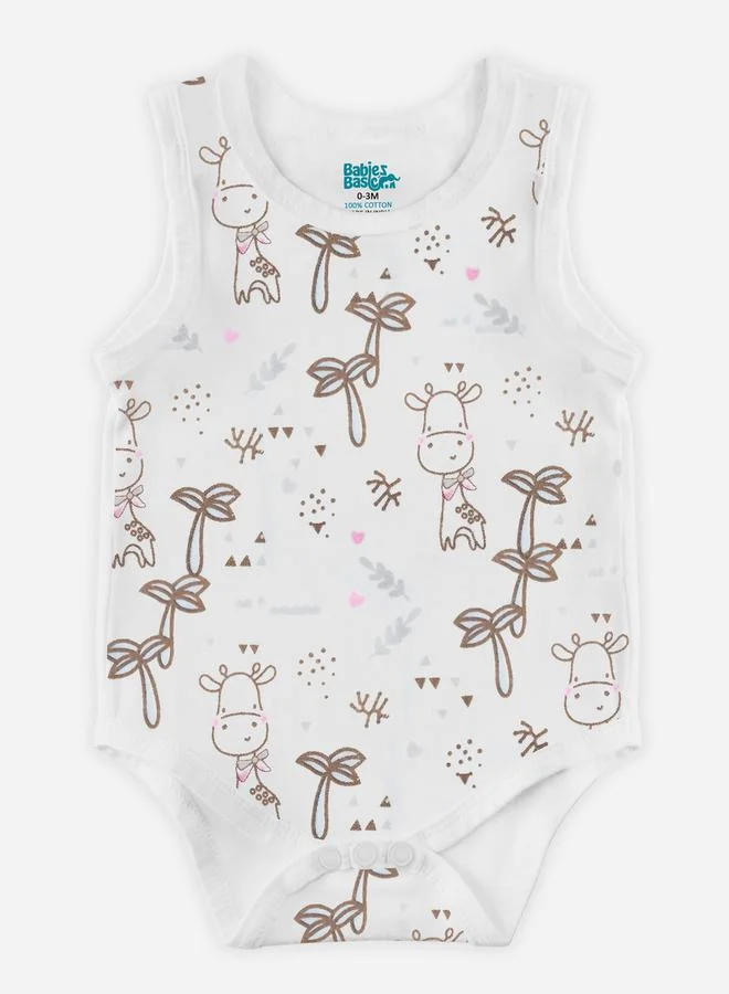 Babies Basic Pack of 3 - Printed Combed Cotton Sleeveless Bodysuit