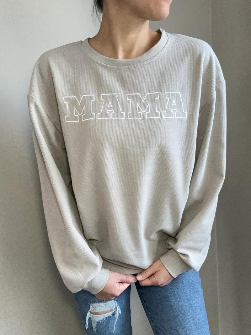 AEARGIV Women Waffle Knit Mama With Zippers Breastfeeding Sweatshirt Mama Embroidered Zip Nursing Pullover Tops(S,Silver Grey) - Image 2