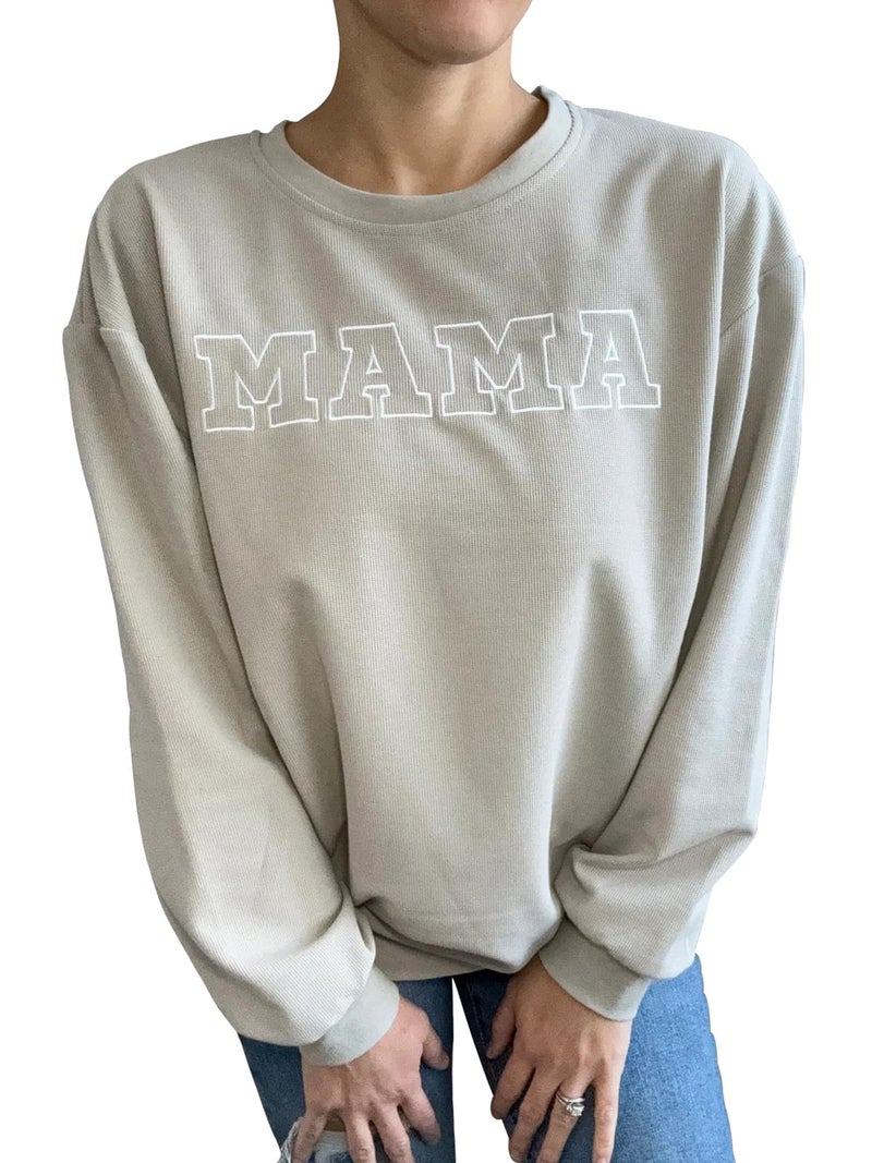 AEARGIV Women Waffle Knit Mama With Zippers Breastfeeding Sweatshirt Mama Embroidered Zip Nursing Pullover Tops(S,Silver Grey) - Image 5