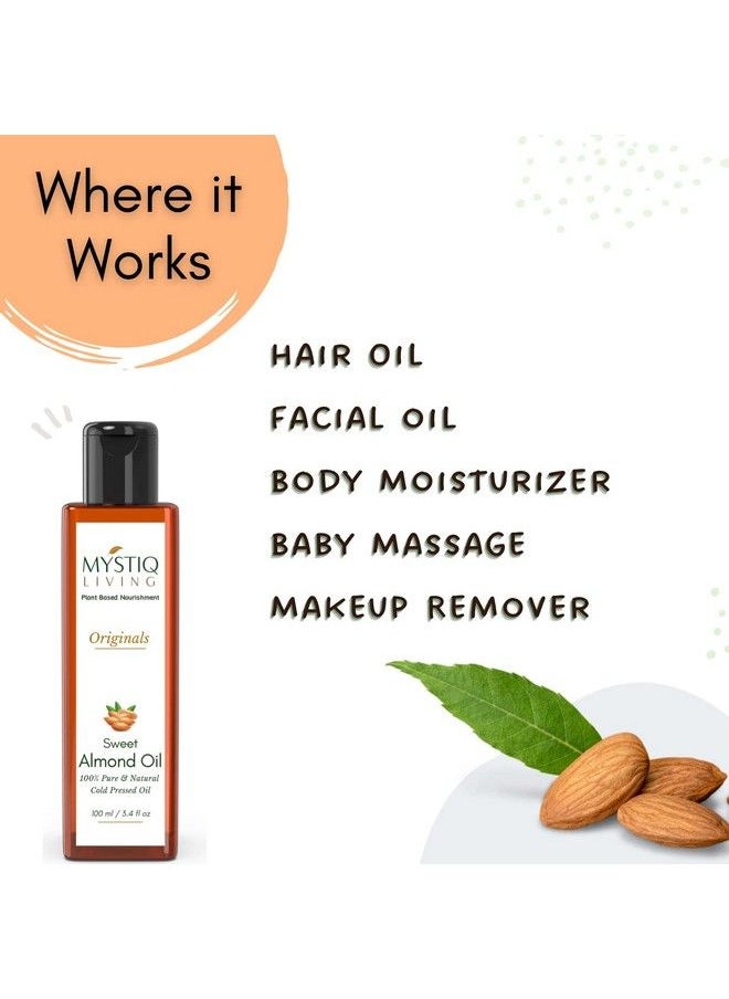 MYSTIQ LIVING - Originals Combo Castor Oil & Sweet Almond Oil; Hair Growth & Baby Massage ; Cold Pressed 100% Pure & Naturals 200Ml (Pack Of 2) 100 Ml Each - Image 1