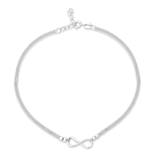 ZAVYA 925 Sterling Silver Designer Layered Infinity Rhodium Plated Adjustable Chain Anklet (Single) | Gift for Women & Girls | With Certificate of Authenticity & 925 Hallmark - Image 1