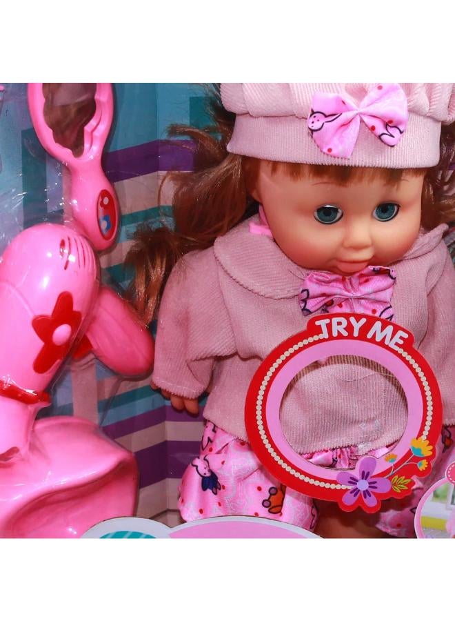 Plastic Doll with Accessories - Pink - Image 3