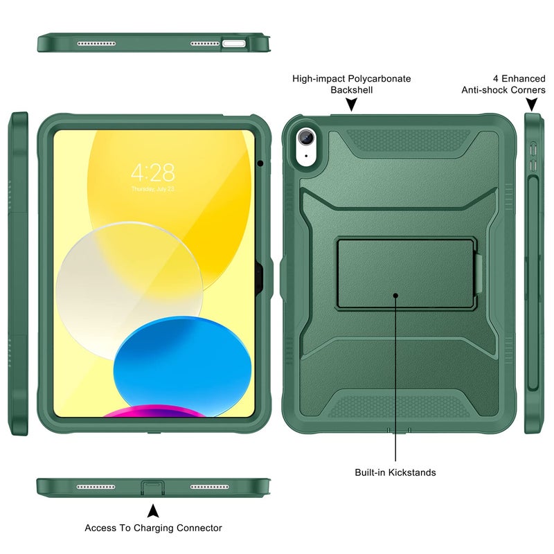 Soke Case for iPad (A16) 11th Generation 11-inch 2025, iPad 10th Generation 10.9-inch 2022, with Built-in Screen Protector and Kickstand, Rugged Full Body Protective Cover - Midnight Green - Image 3