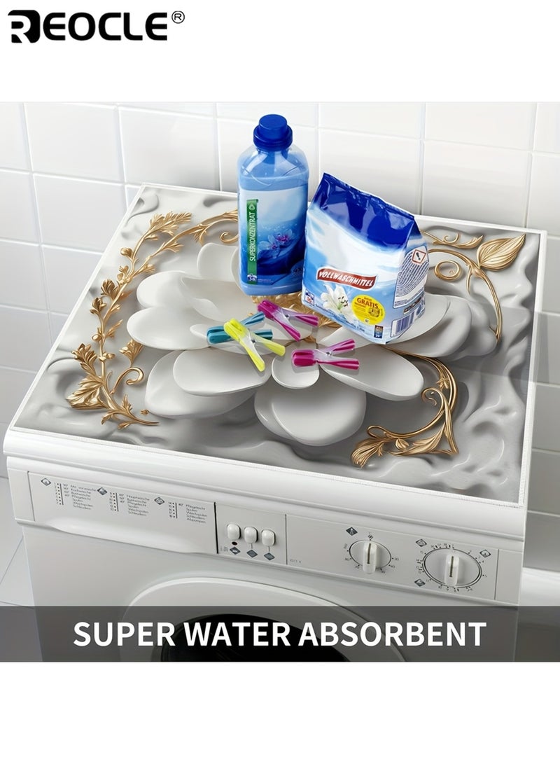 REOCLE Elegant Washing Machine Mat Countertop Protection Mat Non Slip Multi Purpose Dish Drying Mat Polyester ldeal for Laundry Room and Kitchen Decor Modern Washer and Dryer Top Cover - Image 4