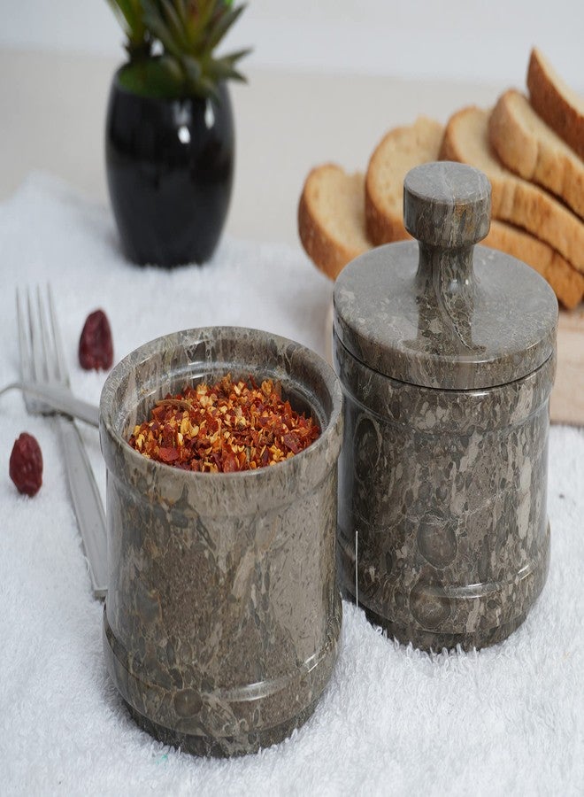 Radicaln Salt & Pepper Bowl - 5” Handmade Marble Oceanic Dual Salt Cellar With Lid - 2” Each Brown Sugar Keeper Spice Herbs Container Kitchen Accessories - Image 2