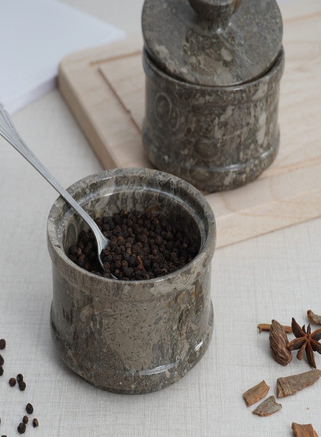 Radicaln Salt & Pepper Bowl - 5” Handmade Marble Oceanic Dual Salt Cellar With Lid - 2” Each Brown Sugar Keeper Spice Herbs Container Kitchen Accessories - Image 4