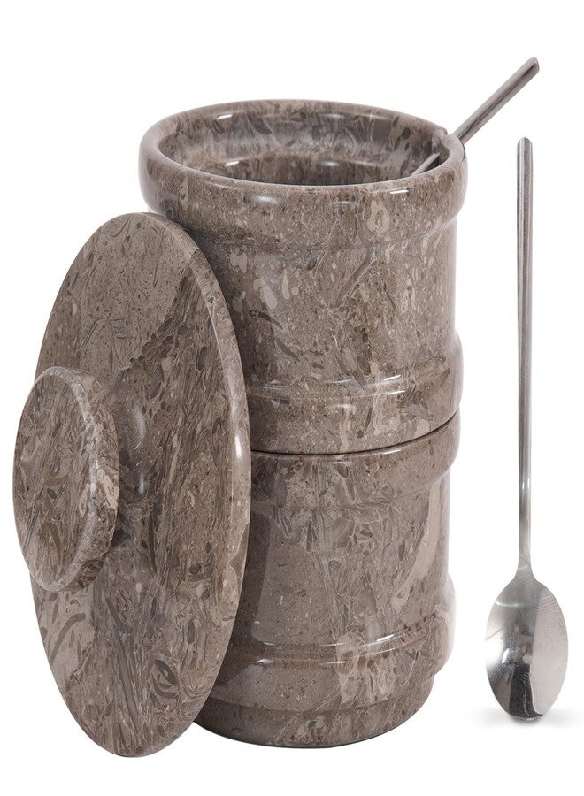 Radicaln Salt & Pepper Bowl - 5” Handmade Marble Oceanic Dual Salt Cellar With Lid - 2” Each Brown Sugar Keeper Spice Herbs Container Kitchen Accessories - Image 1