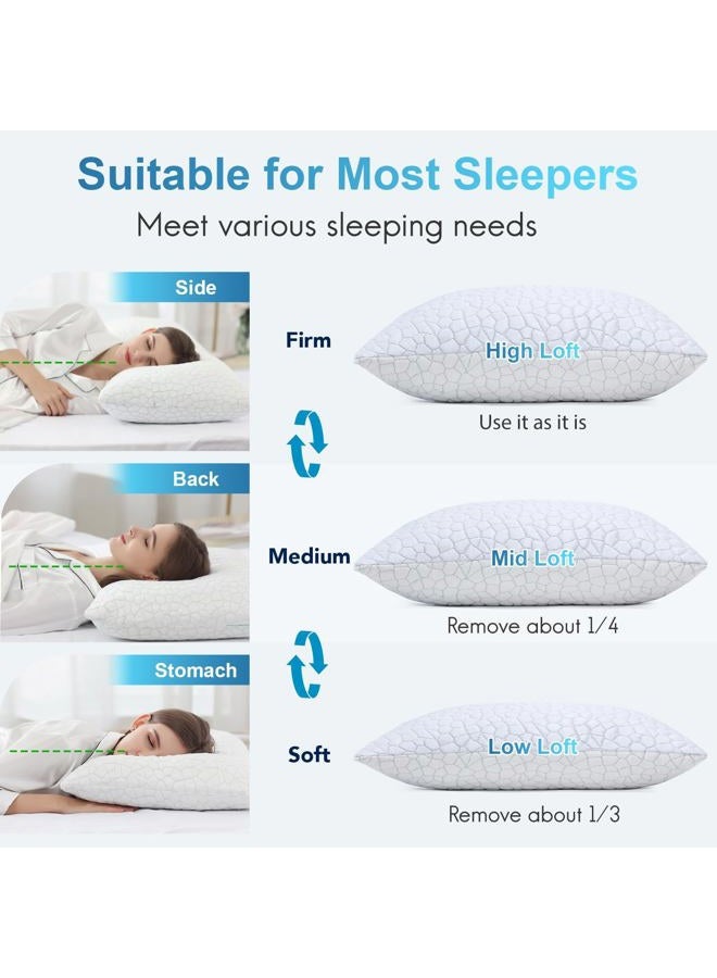 QUTOOL Shredded Memory Foam Pillows for Sleeping - Queen Size Pillow, Cooling Gel Pillows for Hot Sleepers Cool Pillow for Side and Back Sleeper, Soft yet Support Adjustable Bed Pillow with Extra Fill - Image 5