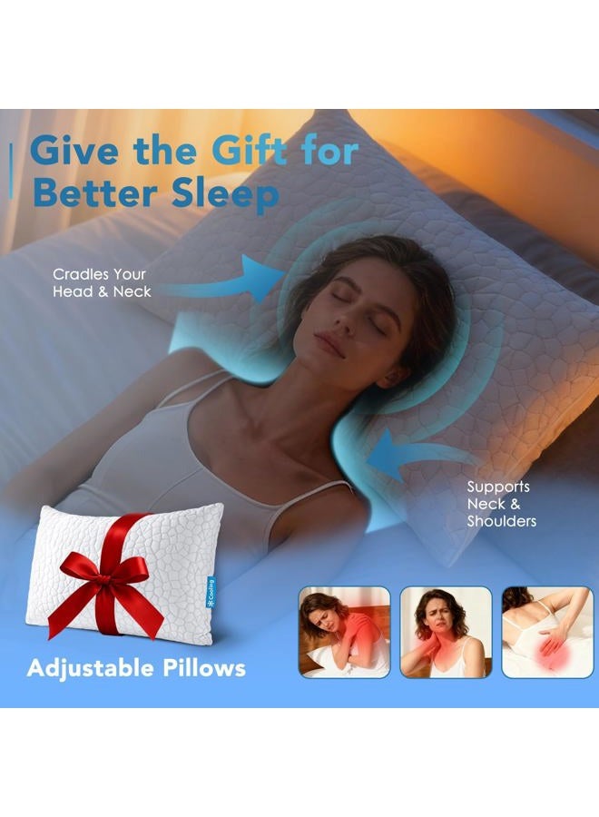 QUTOOL Shredded Memory Foam Pillows for Sleeping - Queen Size Pillow, Cooling Gel Pillows for Hot Sleepers Cool Pillow for Side and Back Sleeper, Soft yet Support Adjustable Bed Pillow with Extra Fill - Image 4