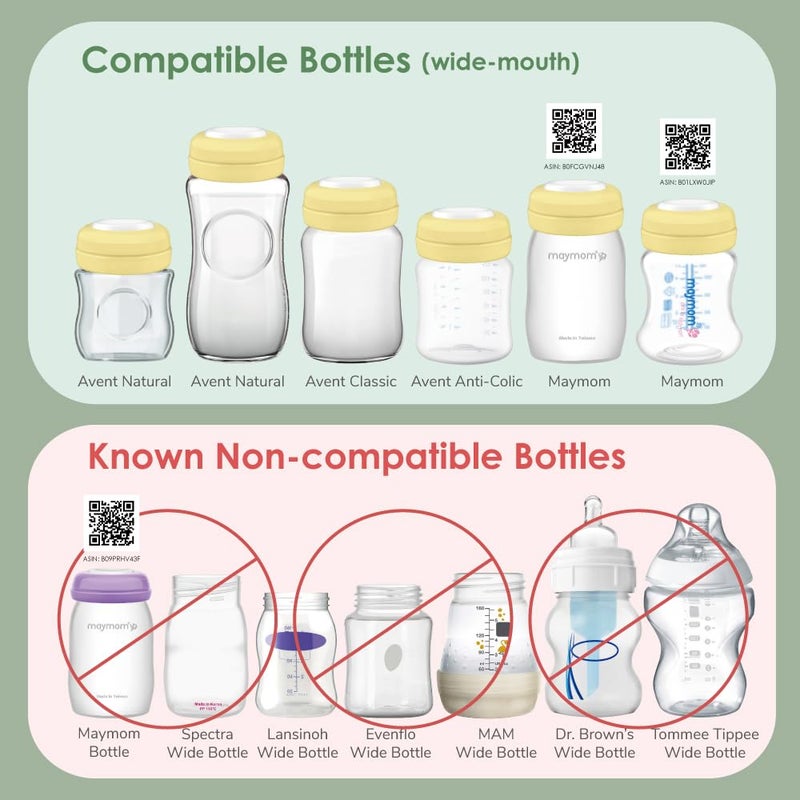 Maymom Screw Lids Aka Travel Caps with Rewritable Sealing Disc Compatible with Avent, Maymom Wide Mouth Bottles; Cap Replace Avent Natural Bottle Sealing Ring and Sealing Disc, 6pcs. (Yellow) - Image 2