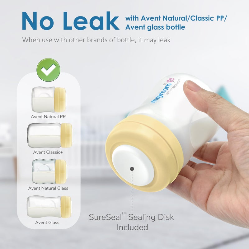 Maymom Screw Lids Aka Travel Caps with Rewritable Sealing Disc Compatible with Avent, Maymom Wide Mouth Bottles; Cap Replace Avent Natural Bottle Sealing Ring and Sealing Disc, 6pcs. (Yellow) - Image 5