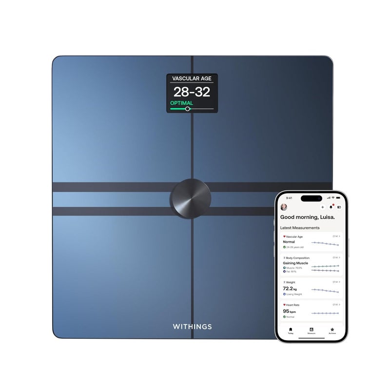 Withings Body Comp WiFi Bath Scale with Full Body Analysis (Weight, Body Fat/Muscle Fat/Body Fat, Water) and Cardio Tracking, Personal Scale, Up to 8 Users - Image 1