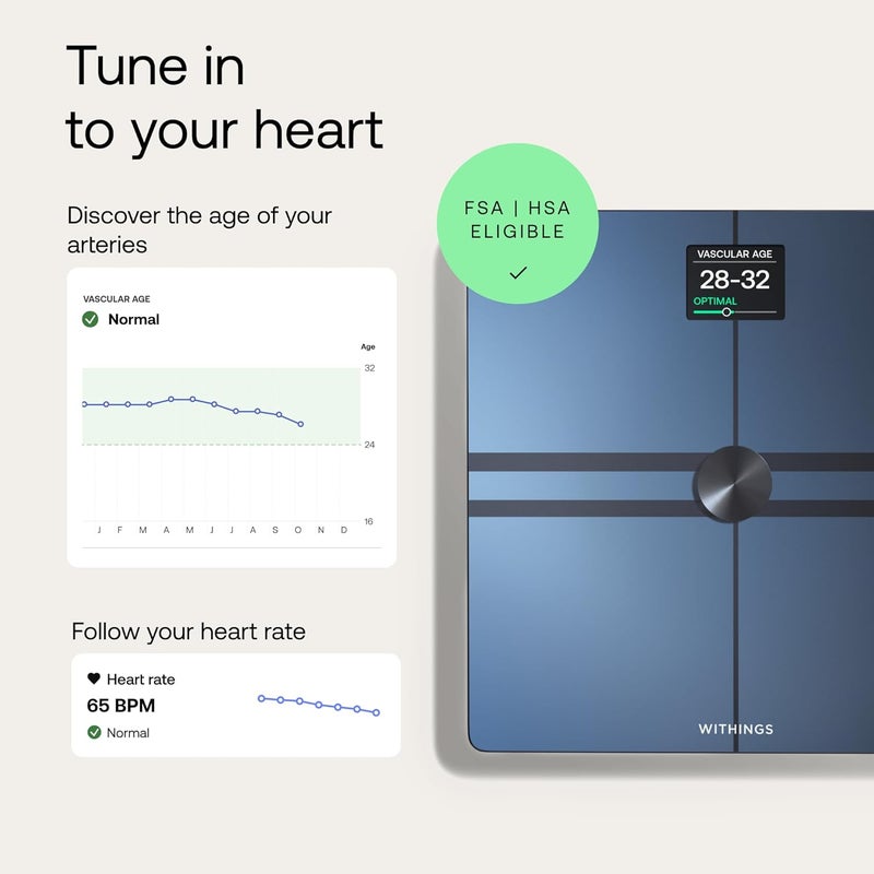 Withings Body Comp WiFi Bath Scale with Full Body Analysis (Weight, Body Fat/Muscle Fat/Body Fat, Water) and Cardio Tracking, Personal Scale, Up to 8 Users - Image 3
