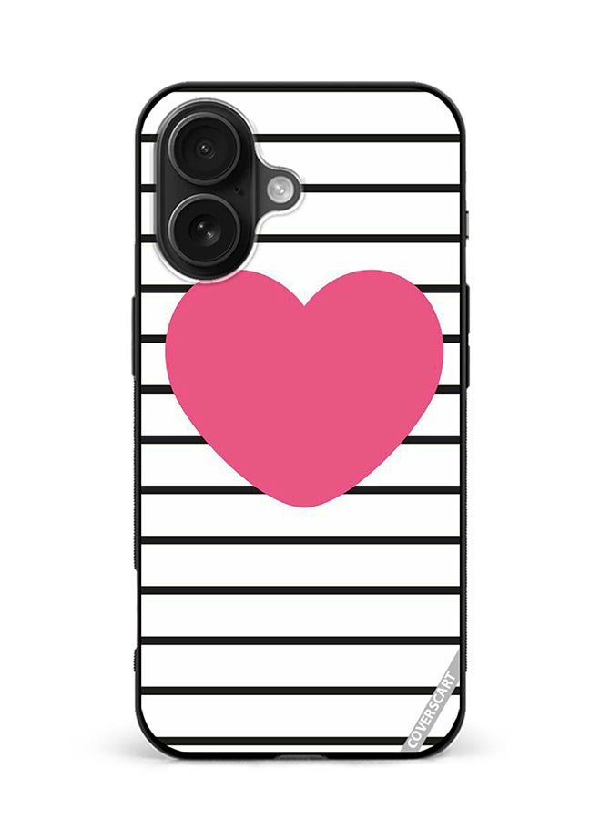 COVERSCART Protective Case Cover For Apple iPhone 16 Plus Pink Heart Stripes Design Pink