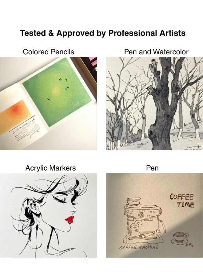 Mixed Media Sketchbook 160 GSM, Portable Watercolor Journal,Art Journal Notebook with Hard Back Support, 180° Lay-Flat Binding, for Pencil, Colored Pencil, Pen, Acrylic Marker — Art Drawing Book for Artists, Students & Travel,Creative Journal Gift - Image 4