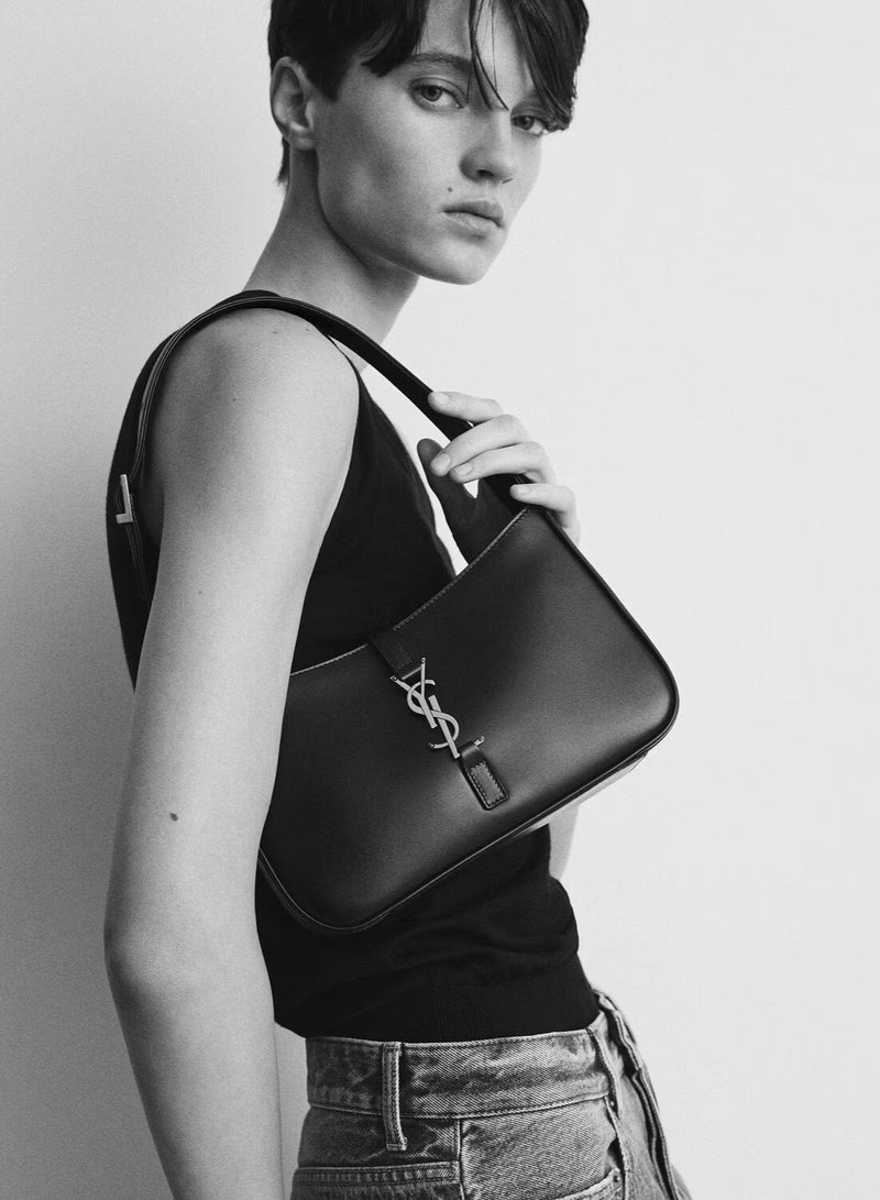 YSL Le 5 À 7 Women's Leather Hobo Shoulder Bag with YSL Hook – Black - Image 3