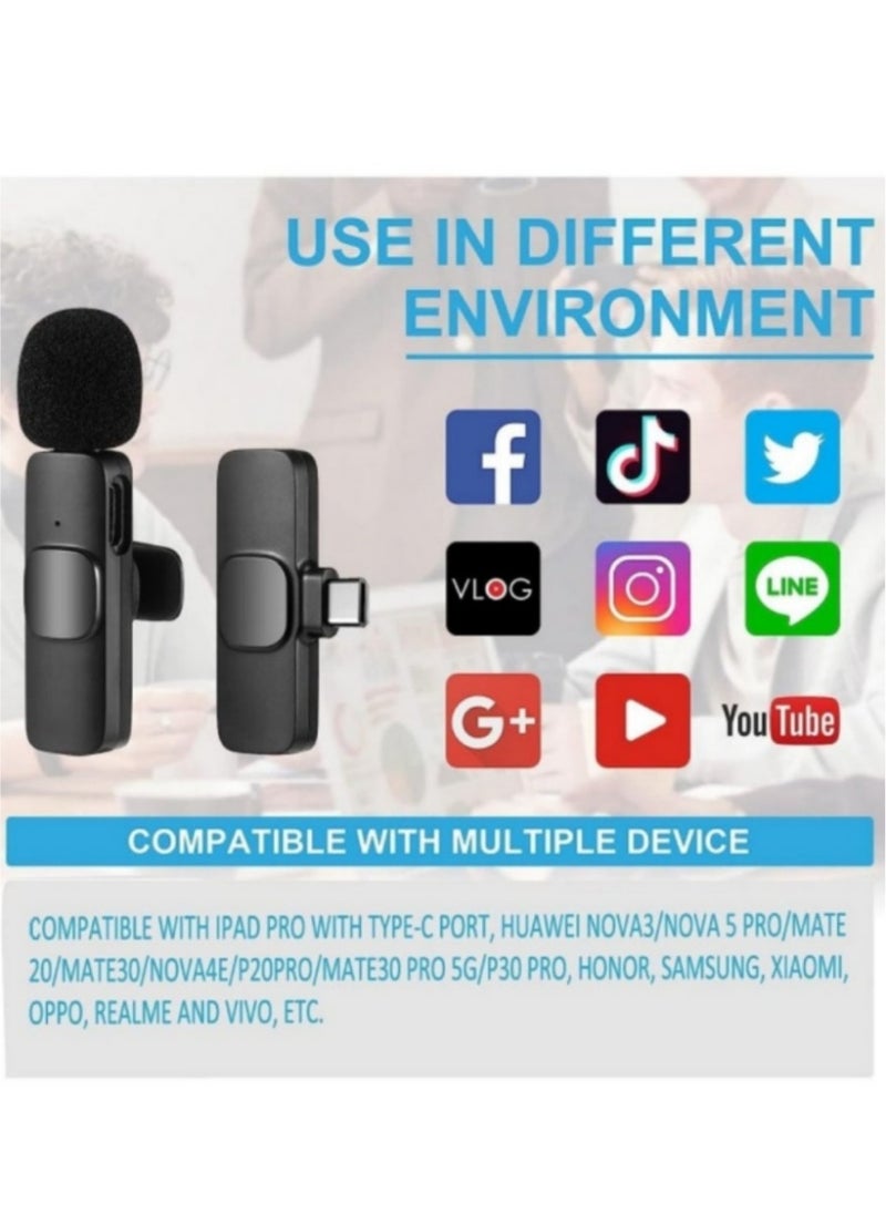 Generic Wireless Lavalier Microphone for Type - C Phones: This plug - and - play wireless microphone comes with 2 microphones. It is compatible with USB - C Android phones and iPhones, making it suitable for video recording, interviews, and vlogging. Moreover, it features auto - sync and noise reduction functions and operates at 2.4 GHz.  - Image 3