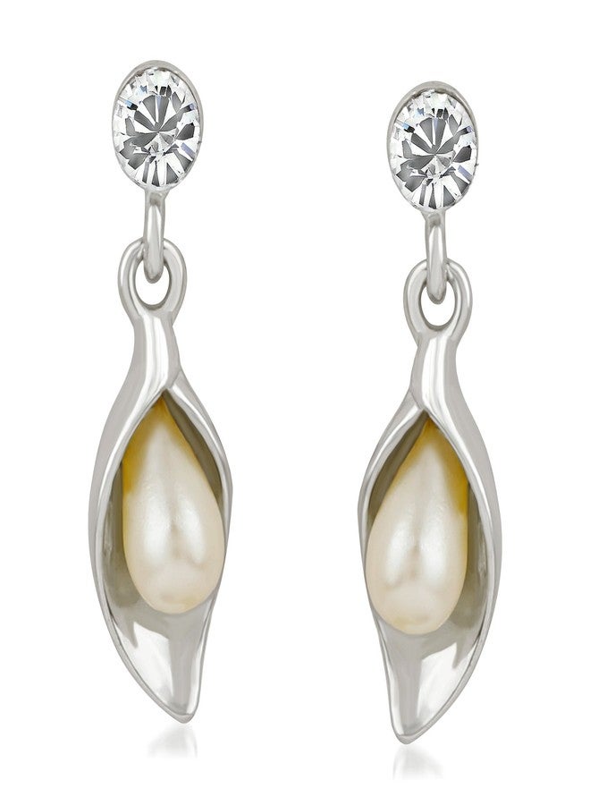 Mahi Rhodium Plated Ethereal Solitaire Beads and Crystal Earrings for girls and women ER1193712RWhi - Image 1