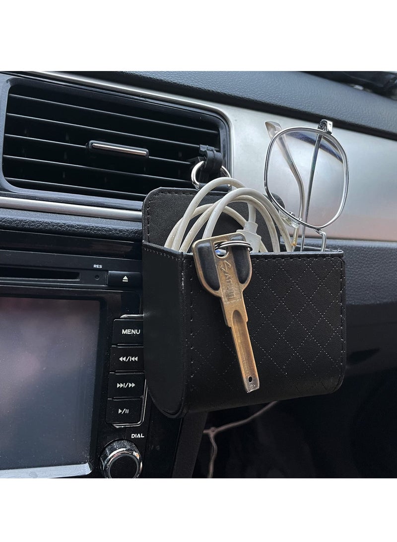 Zikra Car Air Vent Storage Box, Portable Leather Storage Pouch Pocket, Interior Air Outlet Cell Phone Holder Pouch, Organizer with Hook for Keep Car Clean, Auto Supplies - Image 1