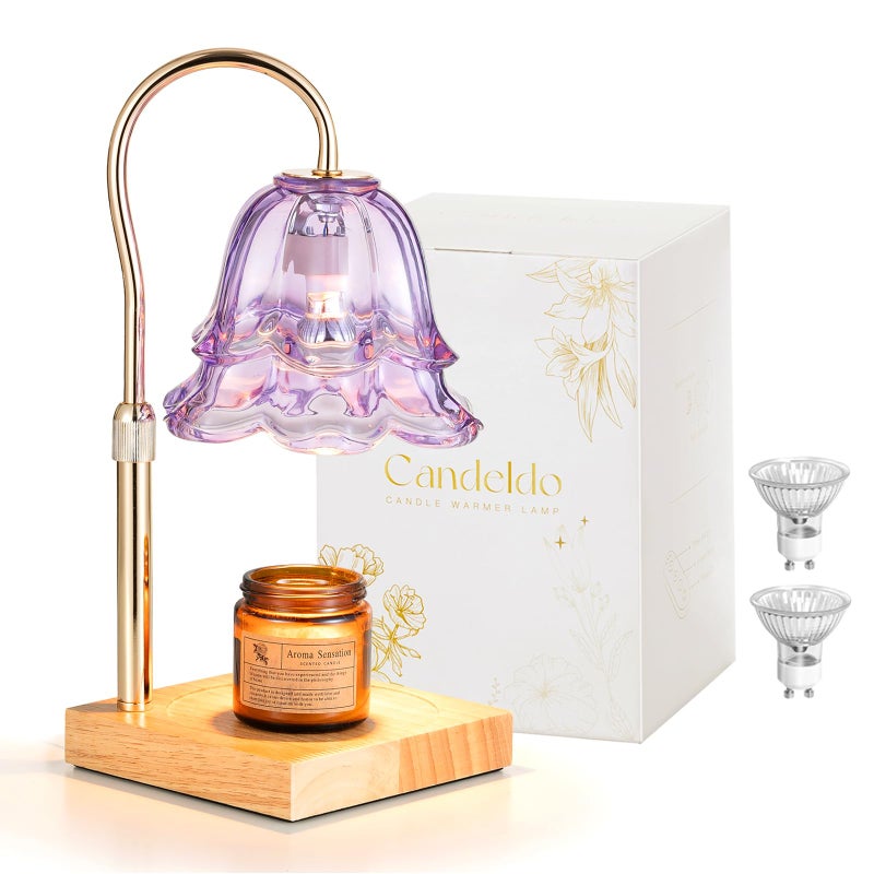 Candeldo Candle Warmer Lamp with Timer: Purple Flower Candle Warming Lamp with 2 Bulbs Height Adjustable Wax Warmer Dimmable Bedroom Decor Mothers Day Gift for Women - Image 1