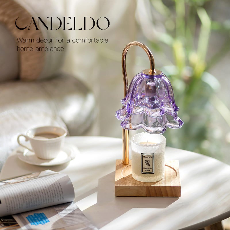 Candeldo Candle Warmer Lamp with Timer: Purple Flower Candle Warming Lamp with 2 Bulbs Height Adjustable Wax Warmer Dimmable Bedroom Decor Mothers Day Gift for Women - Image 3