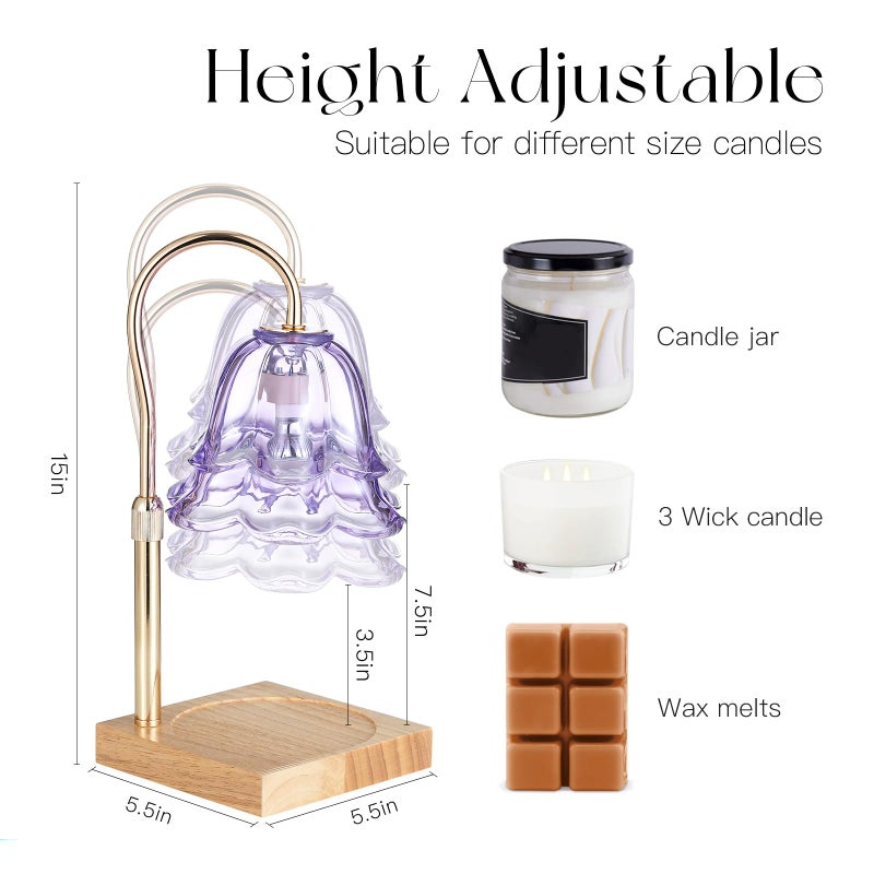 Candeldo Candle Warmer Lamp with Timer: Purple Flower Candle Warming Lamp with 2 Bulbs Height Adjustable Wax Warmer Dimmable Bedroom Decor Mothers Day Gift for Women - Image 2