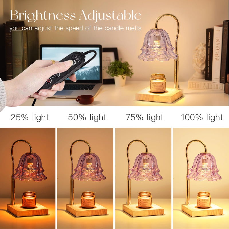Candeldo Candle Warmer Lamp with Timer: Purple Flower Candle Warming Lamp with 2 Bulbs Height Adjustable Wax Warmer Dimmable Bedroom Decor Mothers Day Gift for Women - Image 5
