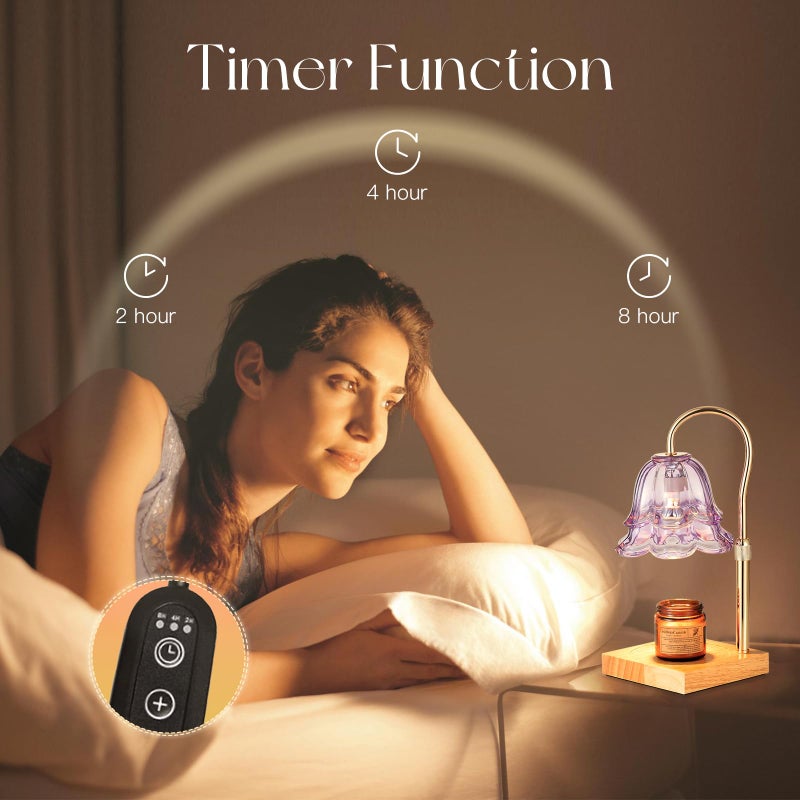 Candeldo Candle Warmer Lamp with Timer: Purple Flower Candle Warming Lamp with 2 Bulbs Height Adjustable Wax Warmer Dimmable Bedroom Decor Mothers Day Gift for Women - Image 4