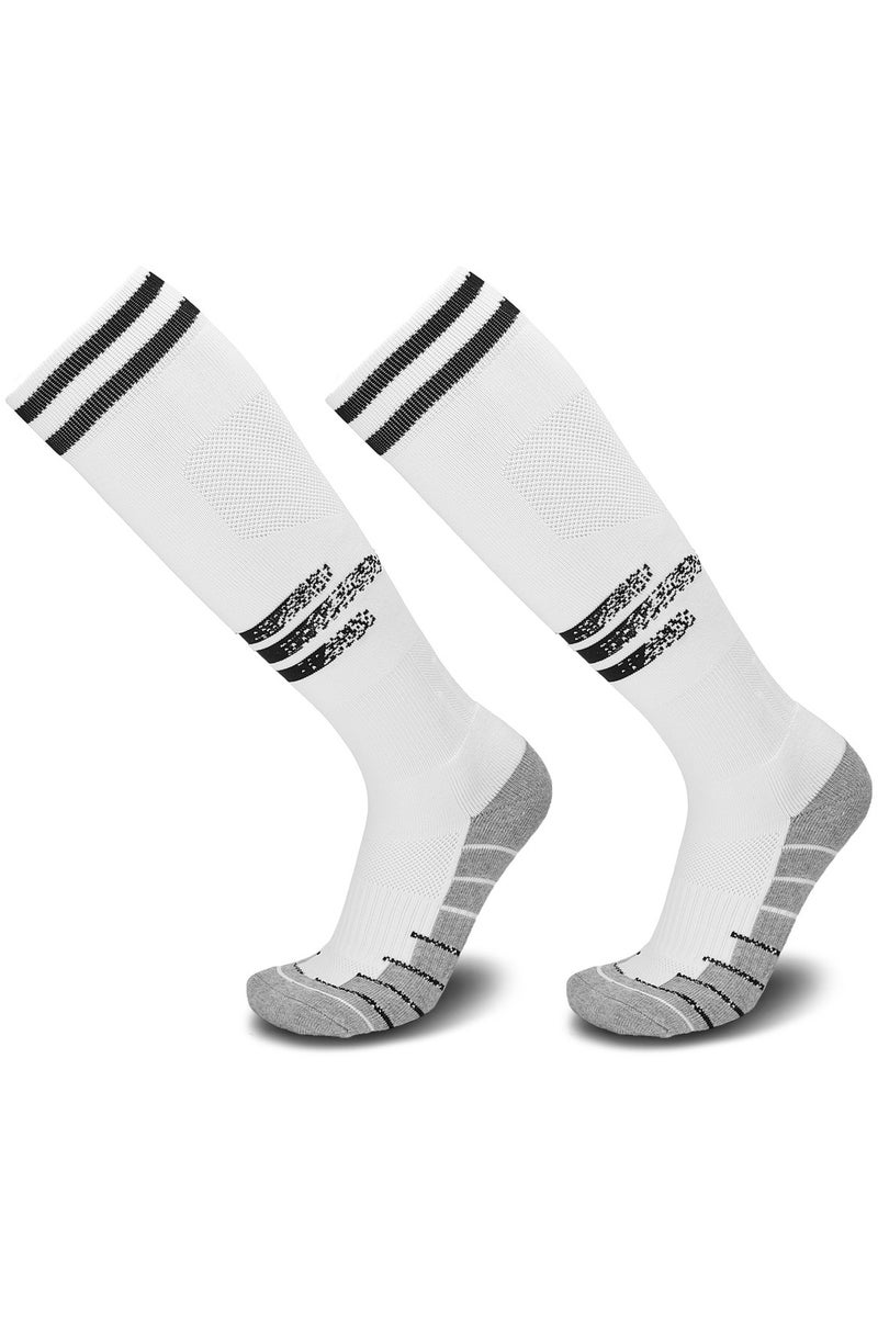 جناح السماء جوارب كرة قدم، جوارب رياضية طويلة حتى الركبة، جوارب رياضية ضاغطة للساق، جوارب رياضية للرجال والنساء للجري والتدريب، جوارب سميكة للتدفئة - أبيض - زوجان - Image 1