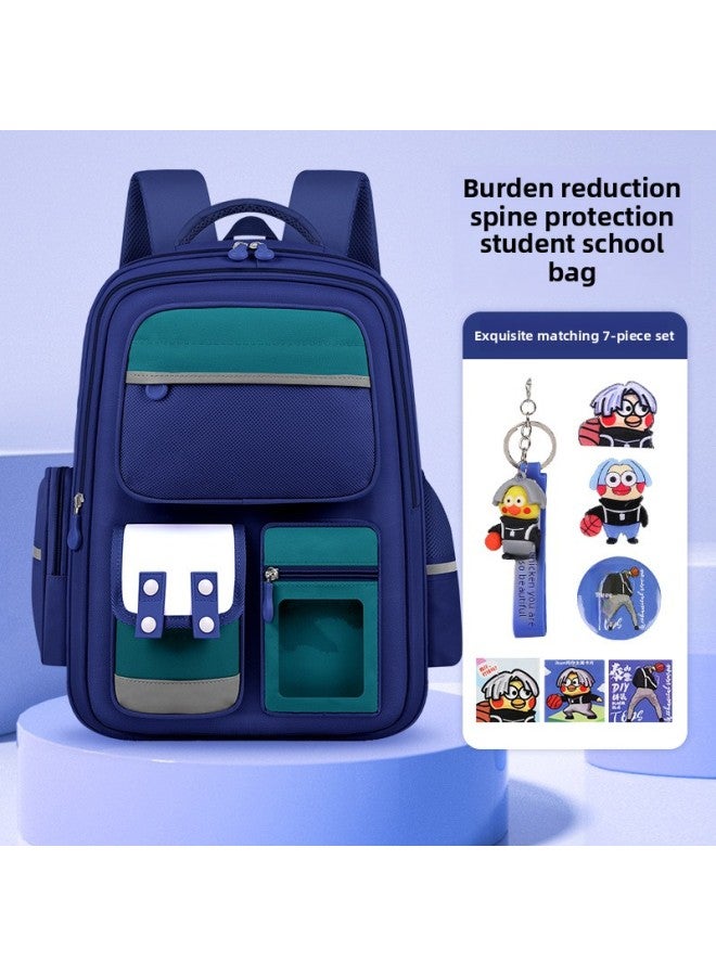 Kulomi Male And Female Primary School Schoolbag One, Two, Three To Six Grades Children's Ridge Protection Backpack Wholesale-Color:Royal Green-Size:Large Size 3 Cards + Doll (doll) + Pencil Case + Handbag  - Image 1