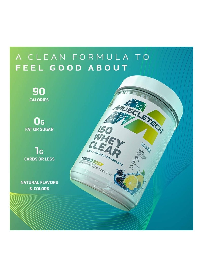 MuscleTech Whey Protein Powder Clear Protein Drink 22g Protein 90 Calories Lemon Berry Blizzard 1.1lb - Image 5