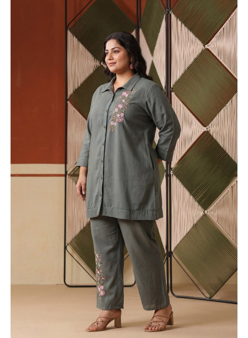 PRIYA’S PANACHE Sage Green Embroidered Rayon Flex Plus Size Co-ord Set with Trouser for Women – Indian Ethnic Wear Kurta Set, Festive & Casual Wear. - Image 5