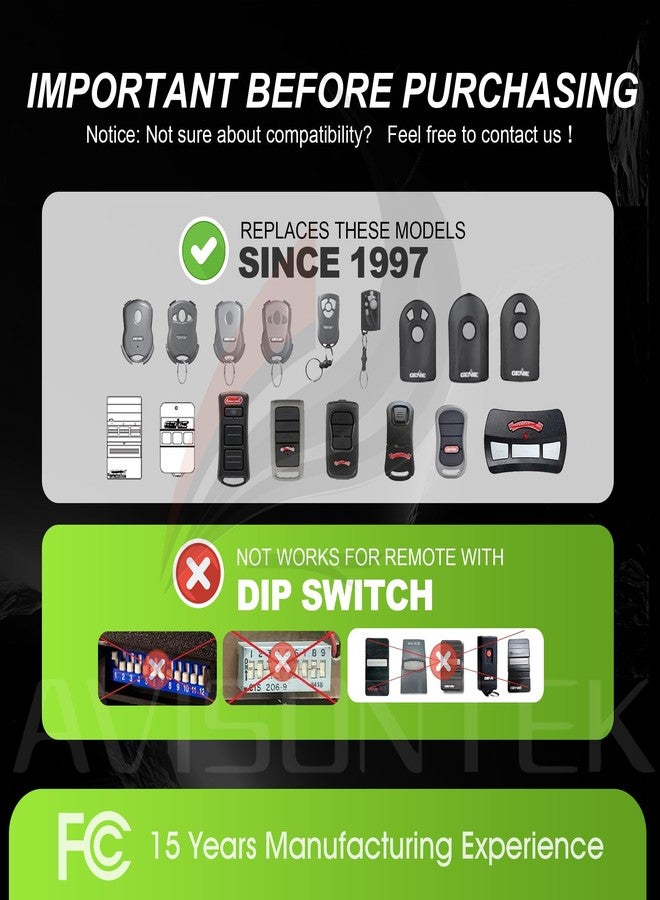 Avisontek 2 for GITR-3 Intellicode Genie Garage Door Opener Remote 3-Year-Warranty - Image 2
