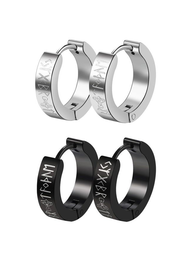 Aroncent 8Pcs Womens Mens Huggie Earring Hoop Stainless Steel Ear Stud Novelty Black/Gold/Silver, Stainless Steel - Image 1