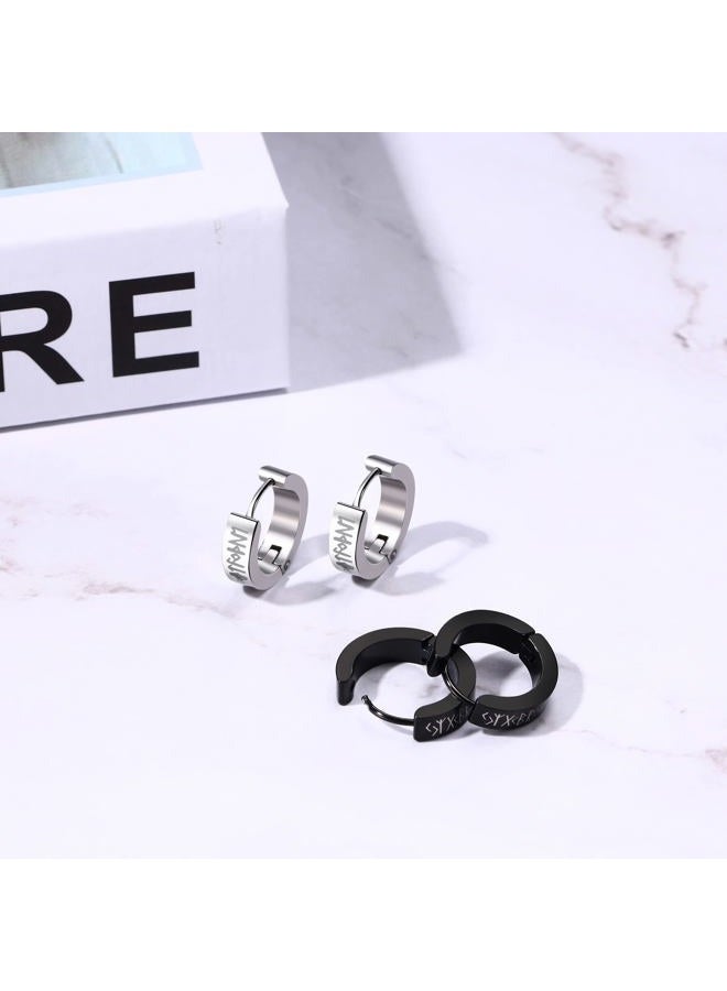 Aroncent 8Pcs Womens Mens Huggie Earring Hoop Stainless Steel Ear Stud Novelty Black/Gold/Silver, Stainless Steel - Image 3