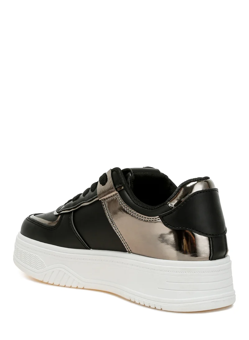 London Rag Metallic Paneling Platform Sneakers Black Pewter