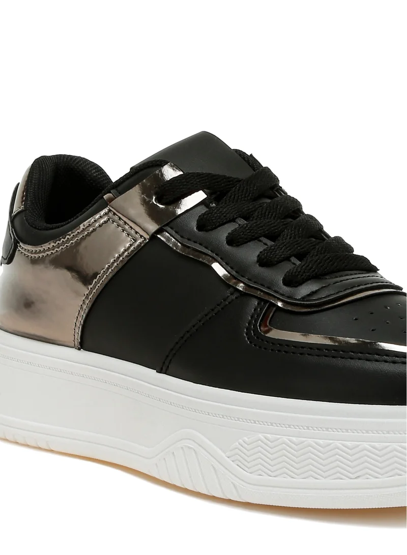 London Rag Metallic Paneling Platform Sneakers Black Pewter