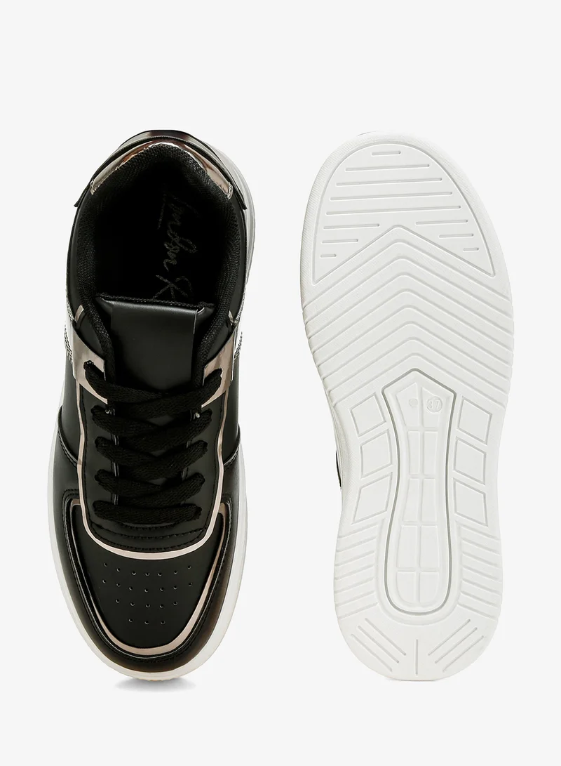 London Rag Silver Metallic Paneling Platform Sneakers Black Pewter for Women | Best Price UAE