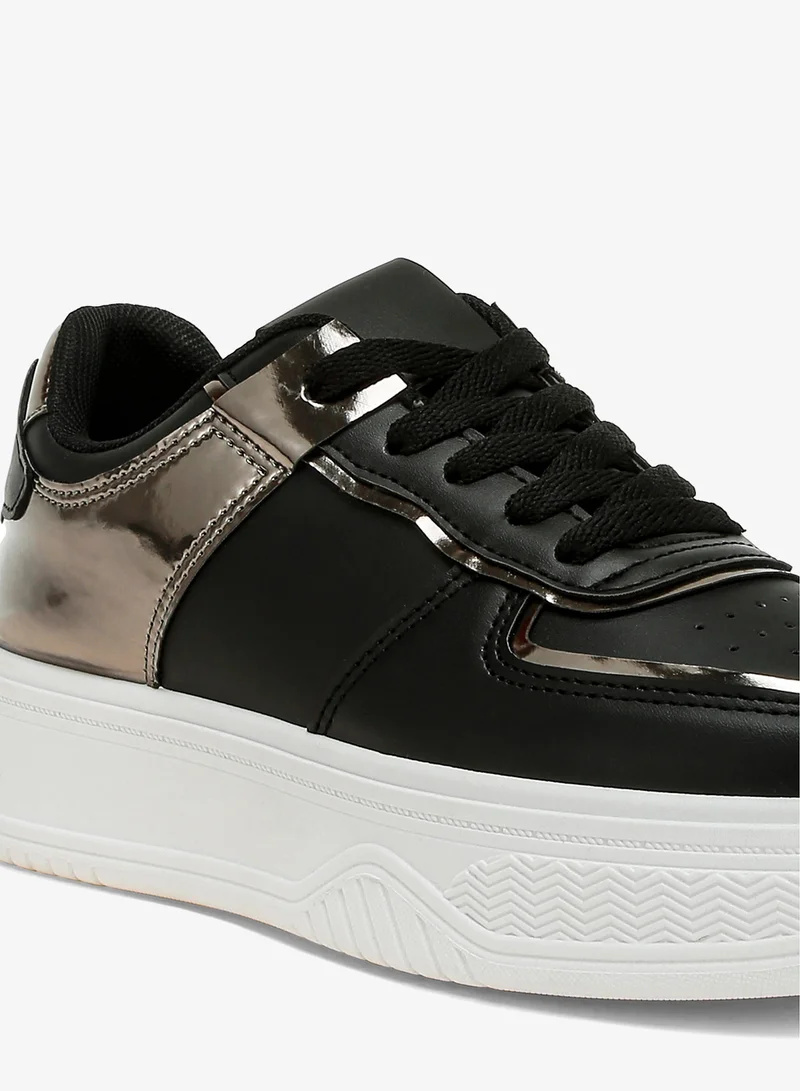 London Rag Silver Metallic Paneling Platform Sneakers Black Pewter for Women | Best Price UAE