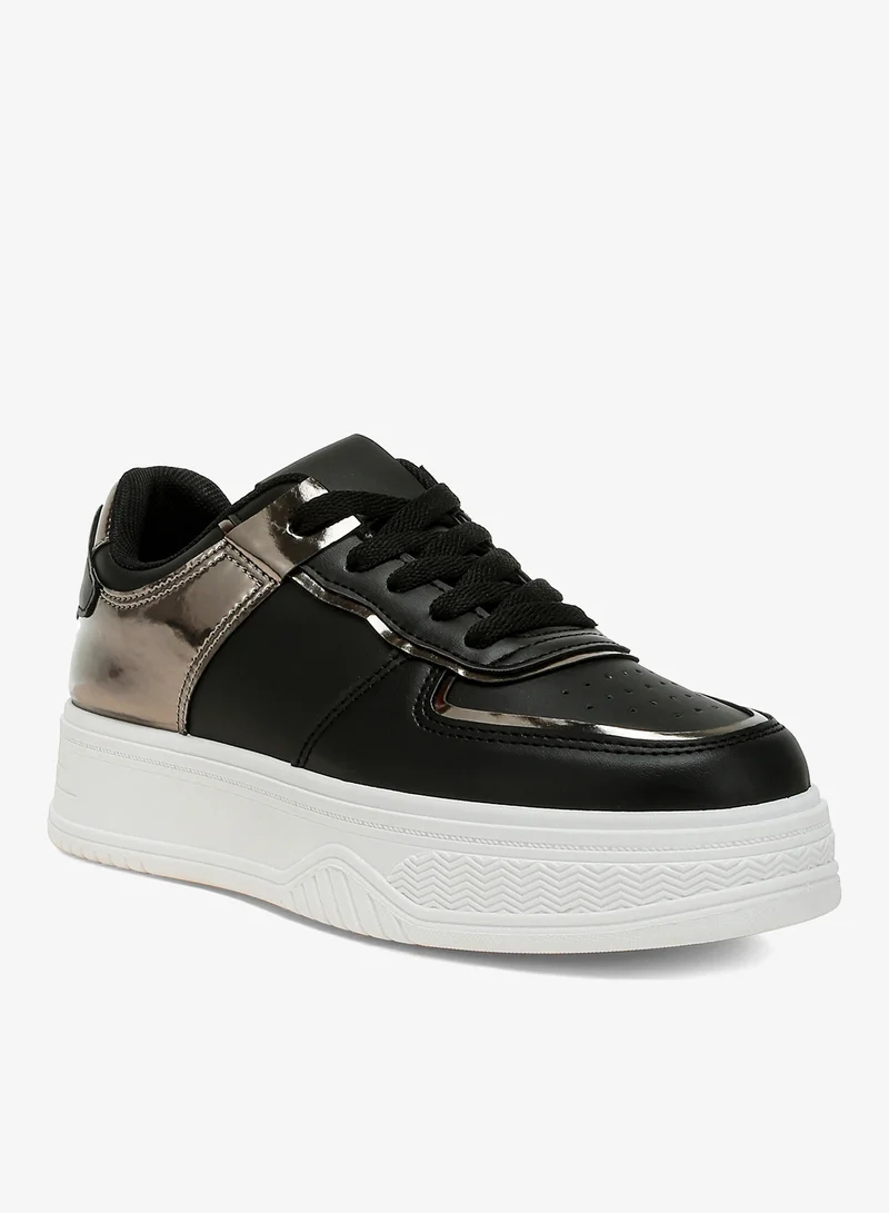 London Rag Metallic Paneling Platform Sneakers Black Pewter