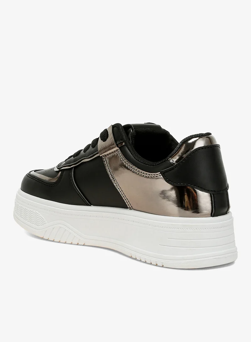 London Rag Silver Metallic Paneling Platform Sneakers Black Pewter for Women | Best Price UAE