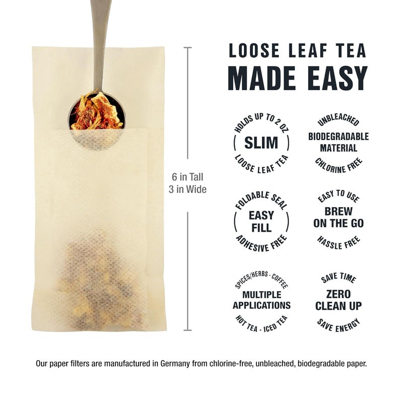 Tiesta Tea Loose Leaf Filters for Brewing, Disposable Infuser for Hot & Iced Drinks, Easy-Fill Steeper, Unbleached Paper, Single-Cup Infuser for Loose Leaves, 100 Empty Bags (6 pack) - Image 2