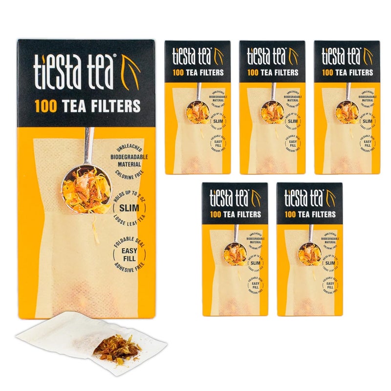 Tiesta Tea Loose Leaf Filters for Brewing, Disposable Infuser for Hot & Iced Drinks, Easy-Fill Steeper, Unbleached Paper, Single-Cup Infuser for Loose Leaves, 100 Empty Bags (6 pack) - Image 1